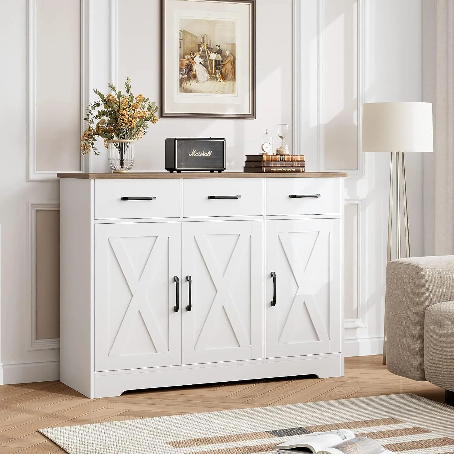 A HOSTACK sideboard along a living room wall