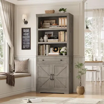 30″ Bookshelf with Storage, Grey