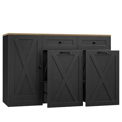 47″ Dual Trash Can Cabinet, Black (32″ tall)