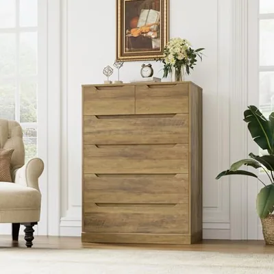 6-Drawer Dresser, Brown in a room of its own.