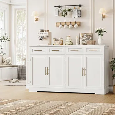 60″ Sideboard Buffet Cabinet, White in a room of its own.