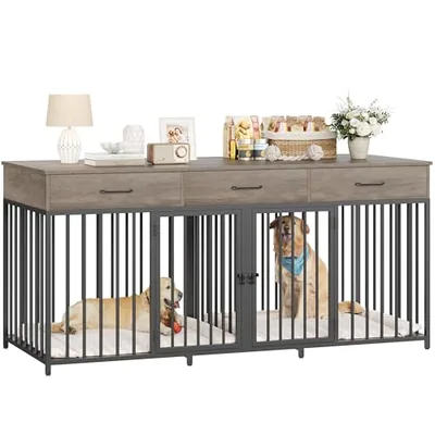 71″ Double Dog Crate Cabinet, Grey