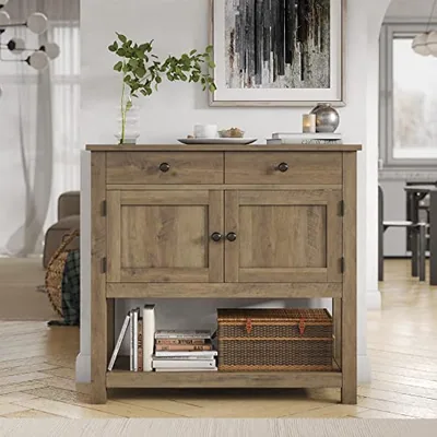 35″ Farmhouse Console Table, Brown in a room of its own.