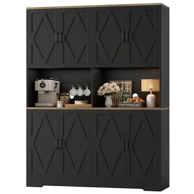 55″ Kitchen Pantry Cabinet, Black (HS-72Y9L)