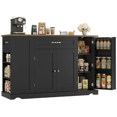 47″ Rolling Kitchen Island Cart, Black