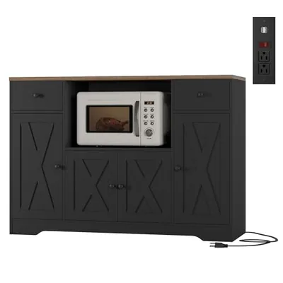 47″ Microwave Cabinet with Outlets, Black