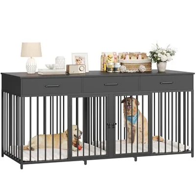 71″ Double Dog Crate Cabinet, Black