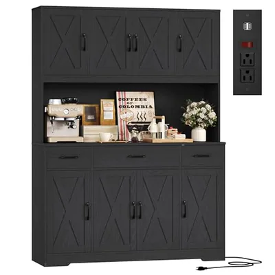 55″ Kitchen Pantry Cabinet, Black (HS-G61SF)