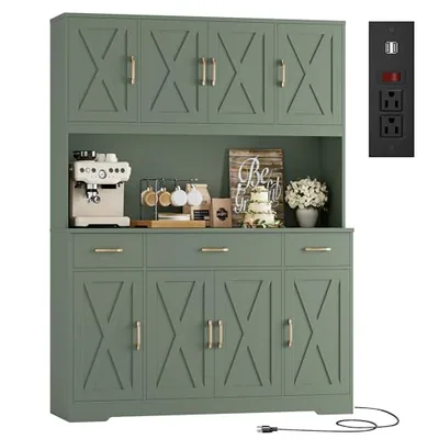 55″ Kitchen Pantry Cabinet, Green (71″ tall)