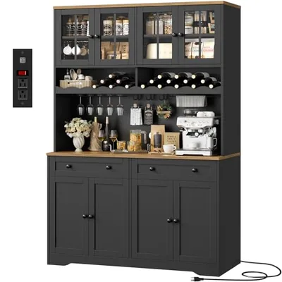 47″ Pantry Cabinet with Coffee Bar, Black (HS-RWRRC)