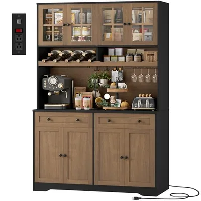 47″ Pantry Cabinet with Coffee Bar, Black (HS-4JMB4)