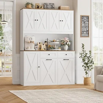 47″ Dual Trash Can Cabinet, White (71″ tall) in a room of its own.