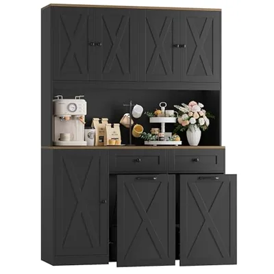 47″ Dual Trash Can Cabinet, Black (71″ tall)